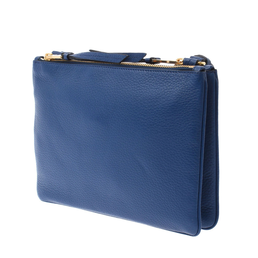 Prada Shoulder Bag Double Leather Pocket Blue